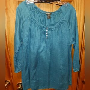 Eddie Bauer Teal Green 3/4 Sleeve linen Tunic NWOT XL tall